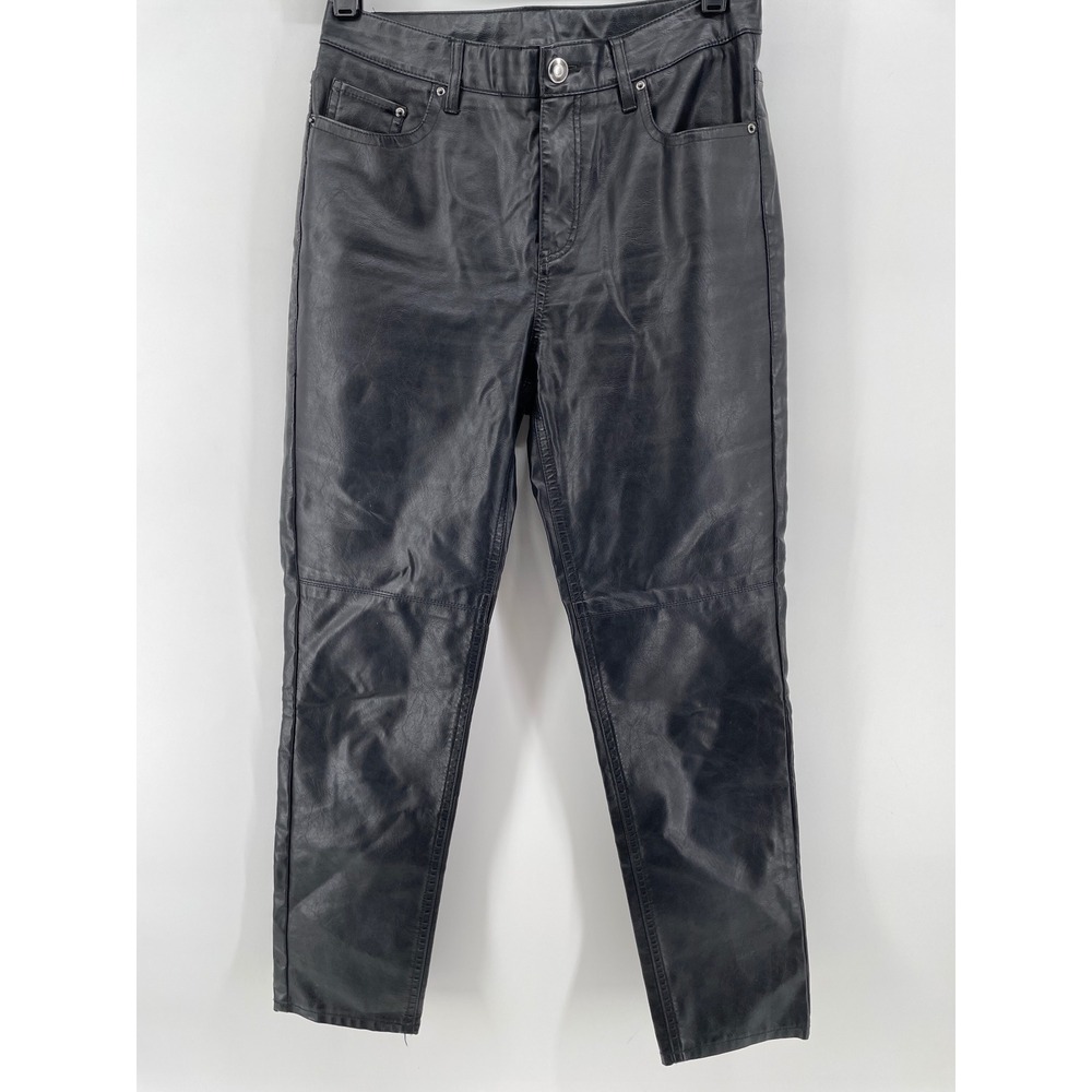 Vegan Leather Pants Women 26 Black High Waisted Moto Biker Edgy Goth Rocker Chic